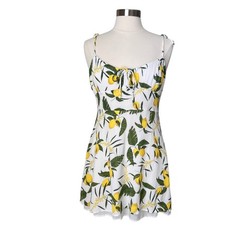 Pull&Bear Lemon Print Sweetheart Mini Dress White Yellow Green XL 9390/316/250