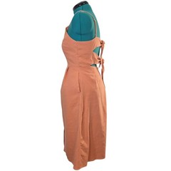 Hem & Thread Orange 2 Tie Back Button Front Midi Dress Linen Blend Size Large