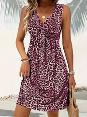 LEOPARD PRINT V Neck Sleeveless Dress WOMEN summer Casual A Line Tank Sundress