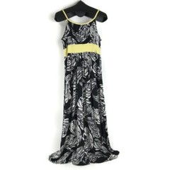 Cato Feather Print Maxi Dress Size Small Scoop Neck Braided Straps Stretch Knit