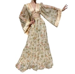 70s Rare Gunne Sax By Jessica Maxi Floral Butterfly Print Angel Kimono Sleeve