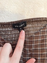 Dark Brown Check Pattern Puff Sleeve Midi Dress blu pepper (Small)