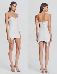 NWT $448 Retrofete SZ XXS White Tegan Garter Style Hem Dress Bridal Bachelorette