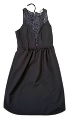Rebecca Taylor Black Ponte Lace Inset Dress Sz 0 Sleeveless Pleated Mini LBD