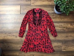 Zadig & Voltaire Remus Floral Print Red Black Ruffled 100% Silk Mini dress sz S