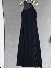 Halston Dress 10 Black Halter Metal Slit Gown Formal Maxi Evening Designer LBD