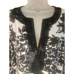 Michael Kors Floral Sequin Sheath Dress Black White 3/4 Sheer Sleeve Sz 14