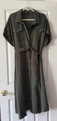 Torrid Size 1 Olive Green Double Gauze Shirt Midi Dress Belted Cotton Pockets