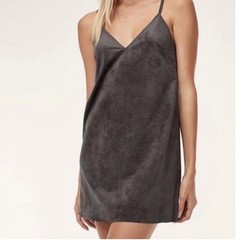 Wilfred Free Vivienne Faux Suede Mini Dress Brown V-Neck Adjustable Straps XS