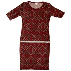 LuLaRoe Julia Knit Knee-Length Half Sleeve Casual Stretch Everyday Dress Red S