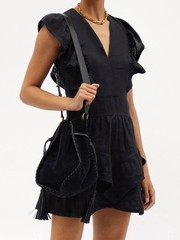 Isabel Marant Etoile Women&rsquo;s Audrey Linen Black Ruffled Short Mini Dress S 36