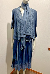 SACRED THREADS Embroidered Lace Tie Back Midi Dress w Jacket & Scarf Boho S/M