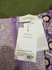 ZIMMERMANN Cosmic Mini Dress Silk Chiffon Purple Zodiac Floral 0P Petite