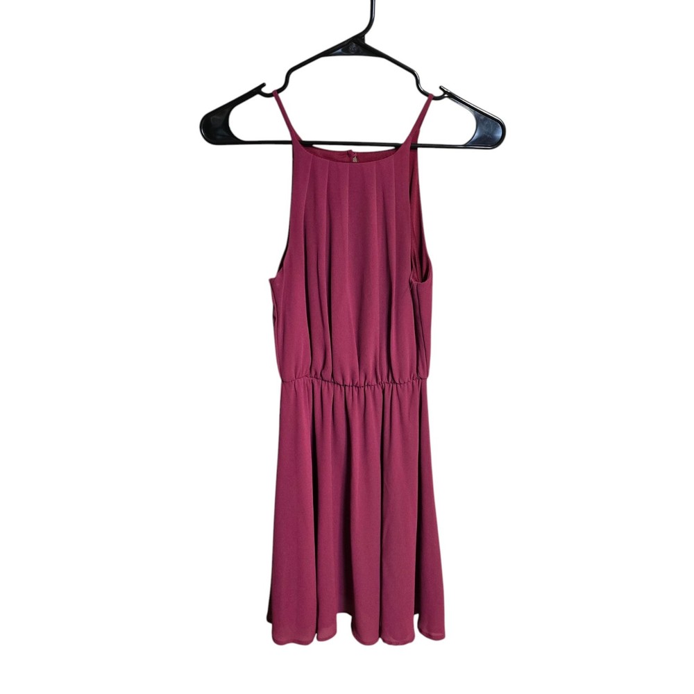 Blue Rain Maroon Pleated High Neck Halter Dress XXS
