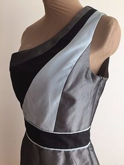 ABAETE One-Shoulder Silk Dress Grays & Black Size 2