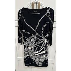 White House Black Market Chain Print Sheath Dress Black White XS