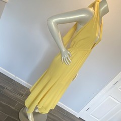 VICI Yellow Halter Backless Open Back Chiffon Midi Dress Pleated XL D-4989