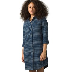 prAna Dyri Button Front Shirt Dress Large Blue Striped Organic Cotton