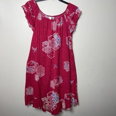 MALAMA Hawaiian Dress Womens Size Medium Red Asian Bird Flower Pattern Ruffles