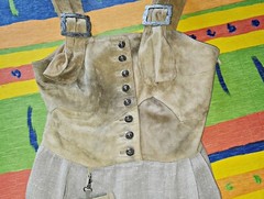 VINTAGE HANDMADE TYROL OKTOBERFEST DIRNDL LINEN LEATHER WOMENS DRESS US 12 EU 40