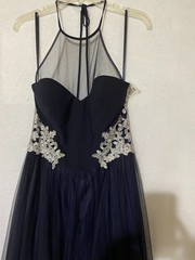 DJ JAZ Tulle Mesh Silver Bodice Detail Sheer Halter Tie – Sz 13 (Juniors)