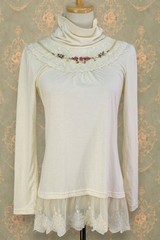 axes femme 2pc Set Ivory Top & Navy Tulip Embroidery Skirt Lolita 558 0145a