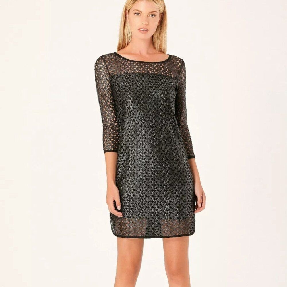 Hale Bob Black Metallic Lace Silk Blend Dress Small NWT Cocktail Quiet Luxury