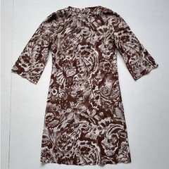 Vtg 60s Brown Floral Brushstrokes Mod Dress / Sz S/M / Midi Patterned Retro