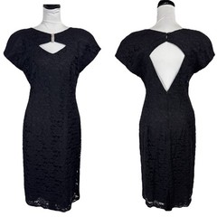 Vintage 90s Black Lace Dress Size 10 Cutout Open Back Shoulder Pads Party Sexy
