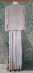 Beige Maxi Dress Matching Jacket Faux Pearls Rhinestones Sheer Chiffon? Size 12