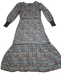 ALBARAY Eye-Catcher Beautiful Patchwork Print,Maxi Dress,Long Puff Sleeves10,S/M