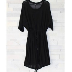 CITY CHIC Sheer Mesh Overlay Drawstring Waist/Hem Stretch Midi Dress Black M/18