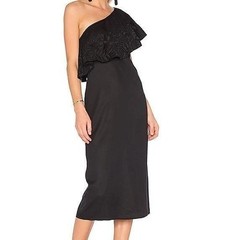 Mara Hoffman Black One Shoulder Embroidered Ruffle Midi Dress Small NWT
