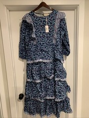 New Simply Southern Navy Blue Bow Ruffle Tiered Maxi Dress Large Cottagecore