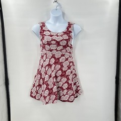 Boho Floral Open Back Mini Dres Large Festival Cottagecore Red Ivory Romantic