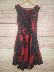 PHASE EIGHT Size 10 Red and Black Beaded and Lace Sleeveless Dress