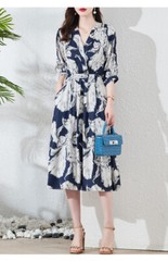 100% Mulberry Silk Dress Women&rsquo;s Mid Length Summer New Fashion V-neck Silk Dress
