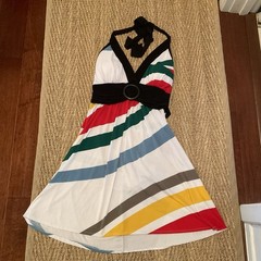 Vintage Vanity, Striped Halter Dress Red Green Blue,Yellow And Gray Size Med