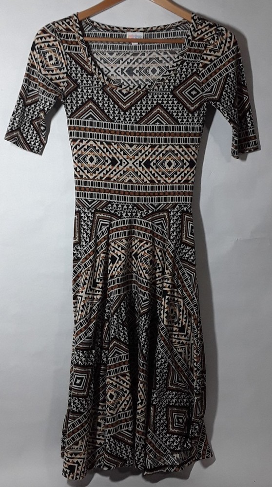 LuLaRoe Dress Geometric Design Size XXS. Very Stretchy. Black And Rust Colors