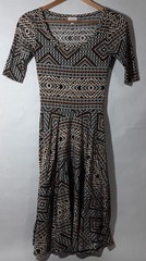 LuLaRoe Dress Geometric Design Size XXS. Very Stretchy. Black And Rust Colors