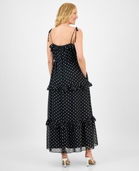Julia Jordan Tie-Strap Ruffle-Tier Maxi Dress Women&rsquo;s M Black White Polka Dots