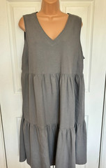 TU Cool Linen Blend Grey Tiered Sleeveless Summer Midi Dress UK 16