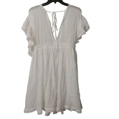 Flawless White Flutter Sleeve Boho Mini Dress V-Neck Gauze Cover Up Large Cruise