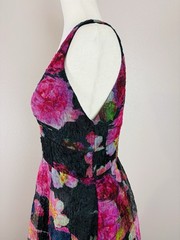 MONIQUE LHUILLIER Gisellle Sleeveless Crinkled Floral Organza Midi-Dress Size 4