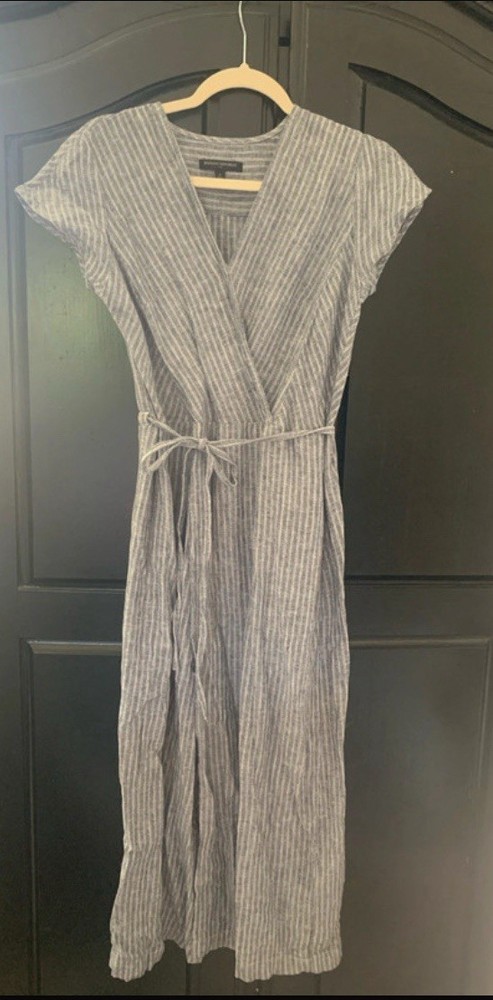 Classic banana republic linen blend chambray ankle length tie up dress size 2