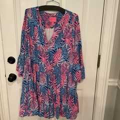 Lilly Pullizer Gabriel Borealis Blue Tropic Down Low Dress, Size 12