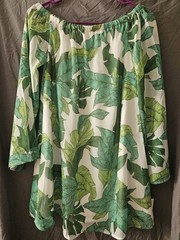 Tropical Leaf Off Shoulder Summer Dress Love Fire Brand Size Small NWT Green Wht