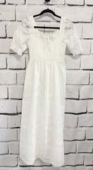 Caroline Constas White Embroidered Cottagecore Style Midi Dress
