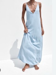 ZARA FLOWING LIGHT DENIM MIDI DRESS LIGHT BLUE SZ S, XL 6929/185/406