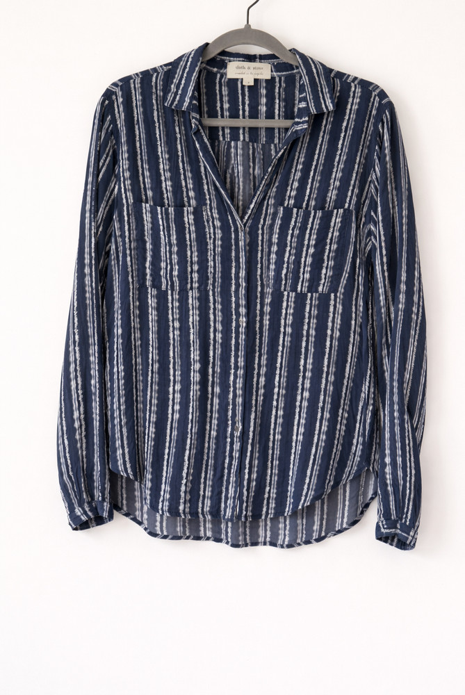 Cloth & Stone Striped Button Up Shirt Womens S Blue Gray Striped Tencel Boho
